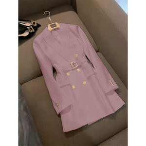 2025 printemps automne femmes haute qualité sens frit rue costume veste élégant Style britannique <span class=keywords><strong>mi</strong></span>-<span class=keywords><strong>long</strong></span> simple boutonnage <span class=keywords><strong>manteau</strong></span> <span class=keywords><strong>manteau</strong></span> - Product Image 3