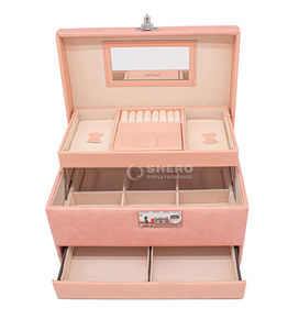 Boîte de rangement pour bijoux de voyage en cuir PU portable sur mesure, grande capacité, boîte organisatrice pour boucles d'oreilles et colliers avec serrure à code - Product Image 6