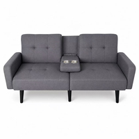 Konvertierbares Zweisitzer-Schlafsofa mit herunterklappbarer Konsole, USB-Ladeanschluss, zwei Getränkehaltern und Seitentasche für Wohnzimmer und Schlafzimmer
