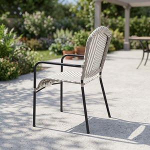 Chaise de jardin d'extérieur en promotion avec motif chevron, tissage en polyester et structure en acier pour une utilisation durable sur surfaces dures - Product Image 4