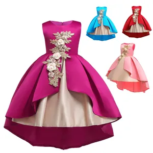 儿童时尚小孩夏季热卖女童蕾丝花朵公主婚礼演出正式蓬蓬裙礼服衣服