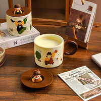Ensemble de tasses à café modernes en porcelaine pour femme au foyer et couple avec couvercle, compatibles lave-vaisselle et micro-ondes