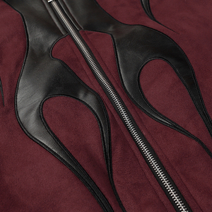 جاكيت فارسيتي مخصص بتطريز اللهب وألوان متباينة للرجال، مزيج من الجلد والسويد، ملابس الشارع للجنسين بأسلوب الهيب هوب، خدمة تصنيع حسب الطلب - Product Image 4