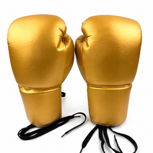 Guantes de Boxeo Dorados de PU con Cierre de Cordones para Adultos, Unisex, Equipo de Entrenamiento de Artes Marciales - Product Image 1