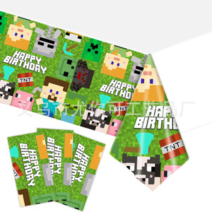 Minecraft Theme <b>Tablecloths</b> <b>Rectangle</b> Digital Printing Disposable PE Birthday Party Decorations Venue Setup Props - Product Image 3
