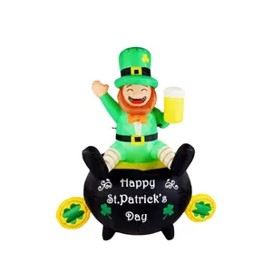 6FT hari St. Patrick Pot leprewaun tiup ornamen pesta tiup halaman dekorasi emas