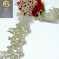 LEIXUSI Dentelle brodée traditionnelle en fil d'or soluble dans l'eau de 6 cm, motif géométrique pour vêtements, accessoires textiles de maison