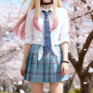 School Uniform Skirt <b>Women</b> Blue Plaid Pleated For Cosplay Adult Woven Fabric - Product Image 4