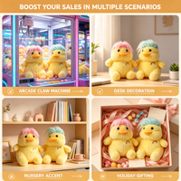 Peluche Canard Jaune Doux de 8 Pouces avec Broderie Arc-en-ciel et Perruque, Idéal pour Machines à Pinces, Vente en Gros
