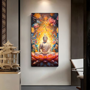 High Quality Buddha Lotus Crystal Porcelain Silent <strong>Clock</strong> Digital Print Portrait Painting Modern Home <strong>Wall</strong> Art with <strong>Wall</strong> <strong>Clock</strong> - Product Image 3