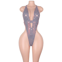 Vêtements de danse exotiques, combinaisons en maille à pois, paillettes argentées, string transparent, lingerie exotique, tenues de soirée en boîte de nuit, tenues de rave