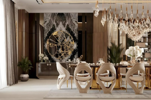 Elegantes Diseños de Muebles de Lujo Modernos Juego de Comedor para 8 Personas Mesa <span class=keywords><strong>Botega</strong></span> Dorada - Product Image 6