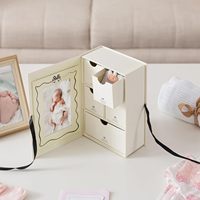 Boîte cadeau haut de gamme étanche pour baptême de bébé avec tiroir à 5 compartiments, pelliculage mat et gaufrage