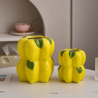 Vase en céramique peint à la main avec motif de citron, style nordique, pour fleurs, ornement artisanal, décoration d'intérieur