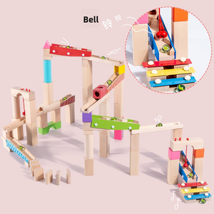 Ensemble de blocs de construction en bois pour enfants <span class=keywords><strong>avec</strong></span> piste à <span class=keywords><strong>billes</strong></span>, jouet éducatif pour garçons et filles de 5 à 7 ans, écologique, non toxique, <span class=keywords><strong>avec</strong></span> glissière de montage en tuyauterie - Product Image 2