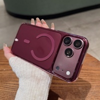 Coque de téléphone transparente magnétique en acrylique cerise foncé bordeaux avec dos bleu chambray pour iPhone 18 17 16 15 Pro Max