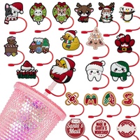 Vente en gros de breloques de paille réutilisables en silicone anti-éclaboussures, personnalisées, motif animal kawaii rose, style preppy, accessoires de bar