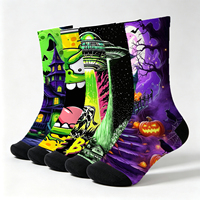 Chaussettes mi-mollet décontractées pour hommes, à imprimé hivernal Alien UFO, fantaisie et amusantes, avec motifs de citrouille effrayante et de maison hantée, style dessin animé, pour usage quotidien