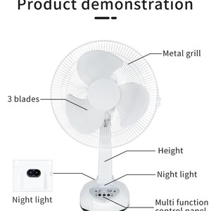 16 Inch Portable Rechargeable Table <b>Fan</b> with Metal <b>Grill</b>, LED Night Light & Multi Function Control Panel - Product Image 6