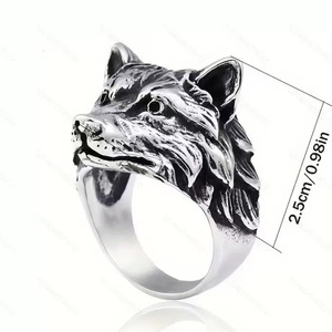 Anello Vintage con testa di lupo argento in metallo nero alla moda anello con cerchio di animali aperti per donne <span class=keywords><strong>e</strong></span> uomini per matrimoni <span class=keywords><strong>e</strong></span> regali di laurea - Product Image 2