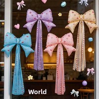 Ballon en aluminium de 21 pouces couleur macaron avec nœud à pompons et ruban imprimé floral cerise pour décorations de fête d'anniversaire
