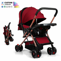 Poussette bébé avec poignée réversible, grand espace, dossier réglable, pliable, légère, compacte, 8 roues, 0-3 ans, voyage, vente en gros