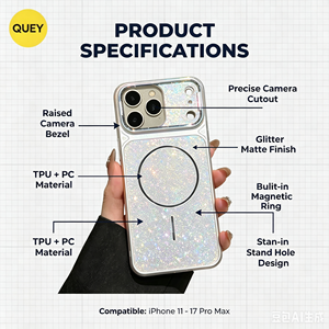 Funda Magnética con Soporte y Brillo para <span class=keywords><strong>iPhone</strong></span> 17 Pro Max, Marco de Lente Electrochapado, Carga Inalámbrica, Cubierta Protectora, Venta al por Mayor - Product Image 1