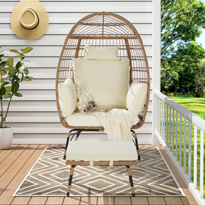Fauteuil œuf en osier, fauteuil œuf en rotin pour intérieur et extérieur, fauteuils œuf surdimensionnés avec ottoman et coussins épais pour véranda - Product Image 3