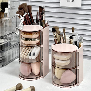 Rotating Dustproof Powder Puff Storage <b>Box</b> With Drawers Desktop Cosmetic Organizer <b>Makeup</b> Brush Holder Multi Layer - Product Image 3