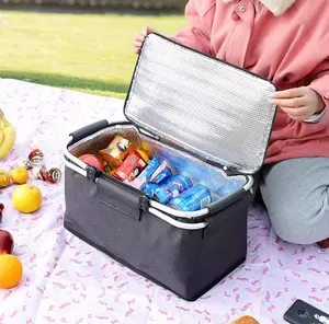 Da campeggio all'aperto per picnic in lega di alluminio leggera Oxford in tessuto di alluminio pellicola isolante borsa a prova di freddo cesto portatile