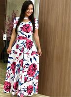 Robe Longue Maxi Décontractée Grande Taille Femme, Col Évidé à Manches Courtes, Imprimé Floral pour l'Été