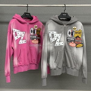 เสื้อฮู้ดเย็บปักซิปสองชั้นมีฮู้ดผ้าเกล็ดปลาซักกรดเทอร์รี่ไซส์ใหญ่พิเศษ - Product Image 1