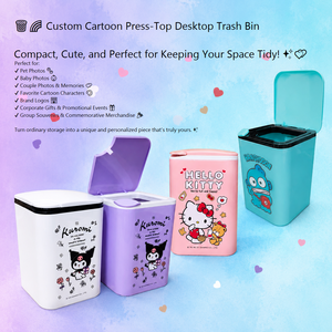 Custom Cartoon Press Top Desktop Trash <b>Bin</b> with <b>Lids</b> Compact Waste <b>Bin</b> <b>Plastic</b> Rectangle Garbage Can for Home Office - Product Image 1