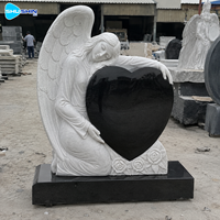 Monument funéraire en marbre sculpté à la main avec pierre tombale en granit noir en forme de cœur, statue commémorative personnalisée, sculpture extérieure pour cimetière