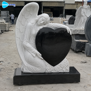 <span class=keywords><strong>Monumento</strong></span> Funerario <span class=keywords><strong>de</strong></span> Ángel Tallado a Mano en Mármol con Lápida <span class=keywords><strong>de</strong></span> Corazón <span class=keywords><strong>de</strong></span> Granito Negro, Estatua Conmemorativa Personalizada, Escultura para Cementerio al Aire Libre - Product Image 1
