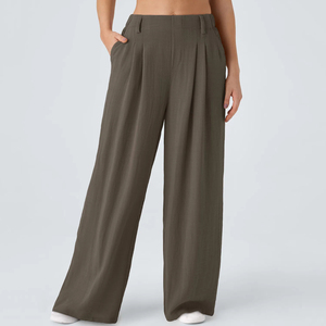 European Linen Wide Leg Pants for Girls High <strong>Waist</strong> Casual Trousers Side Pockets Flowy Oxford <strong>Elastic</strong> <strong>Waist</strong> Loose Solid Color - Product Image 5