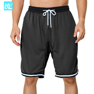 Kustom celana pendek basket pria Logo bordir lapisan tunggal poliester antilembap bahan kantung ritsleting hitam basket - Product Image 1
