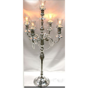 Bougeoir à 5 bras avec bougie ouragan en verre Candélabres de centres de sol en aluminium nickelé votif - Product Image 1