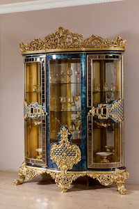 Armario de vino de 4 puertas estilo real, aparador de madera antiguo de lujo, puerta de vidrio, <span class=keywords><strong>muebles</strong></span> para el hogar - Product Image 3