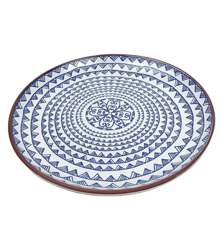 Новый дизайн керамический фарфор Терракотовая керамика синий бриллиант шаблон блюдо тарелка