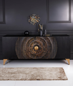 Luxury Golden Carved Mango Wood <b>Sideboard</b> 4 Doors Contemporary Design Antique Appearance <b>Metal</b> Handles Dining Room Furniture - Product Image 1