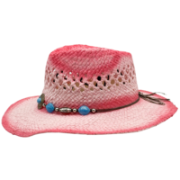 Chapeau de cowboy en paille rose dégradé ajouré en gros |   Chapeaux de fête personnalisés en perles turquoise pour adultes, pour la plage, le soleil, les festivals et les soirées