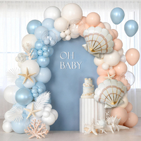 Kit d'arche de ballons pour baby shower sur le thème de l'océan, 137 pièces, ballons en latex bleu, pêche et blanc avec 2 ballons en feuille d'aluminium en forme de coquillage dorés