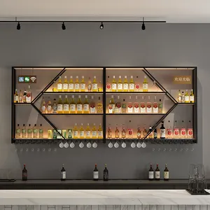 Modernes einfaches restaurant-wandmontage-display-regal weinflaschen-aufbewahrungsregal led-licht-bar weinregale