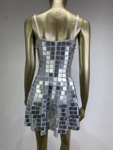 <span class=keywords><strong>Femme</strong></span> Sexy argent/or robe courte Spandex matériel miroir scène danse Costumes pour discothèque DJ chanteur Bar fête Ballet - Product Image 3