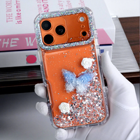 Coques de téléphone transparentes adhésives pour filles, motif papillon tendance avec strass, pour iPhone 17-15 Pro Max