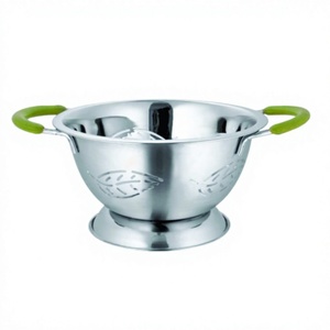 Passoire à légumes et fruits, design feuille, avec poignée verte, panier, acier inoxydable, usage courant en famille - Product Image 1