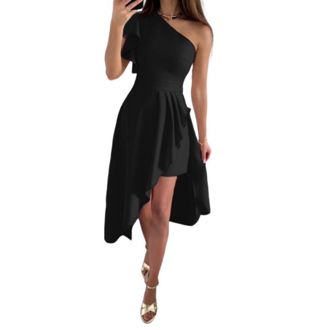 bridesmaid satin dresses Lace-Up High Slit Satin Off Shoulder Bridesmaid Dress