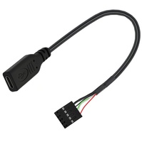 Cable adaptador de 20 cm con conector hembra tipo C blindado para montaje en panel, con orificios para tornillos, 9 pines, USB 2.0, para placa base (conductor de cobre)