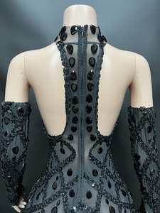 NOVANCE Produits à succès 2023 Robe de soirée sexy transparente scintillante avec des diamants noirs, robe moulante pour soirée - Product Image 6